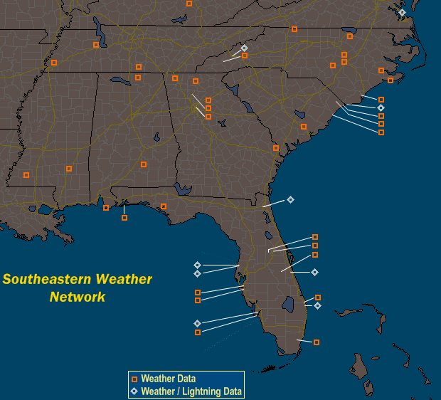 Mesomap of Southeastern Weather Network Stations